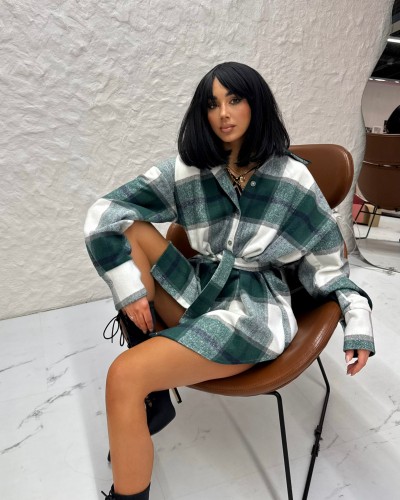 Koszula ocieplana z paskiem w kratę La Milla zielona