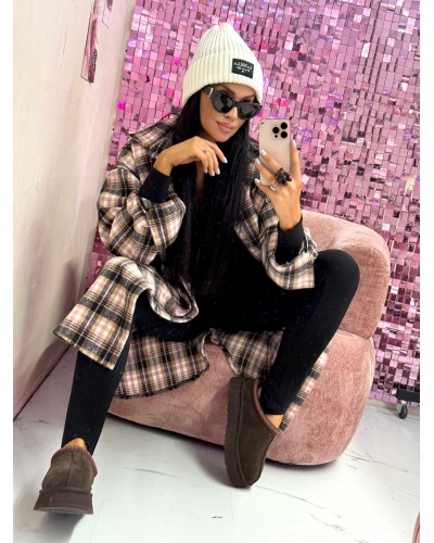 Długa flanelowa koszula w kartę La Milla różowa z czarnym