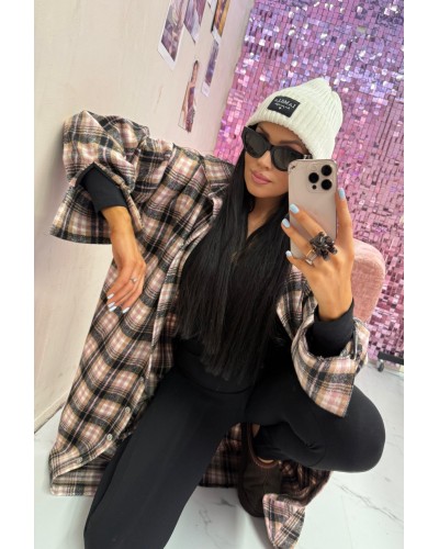 Długa flanelowa koszula w kartę La Milla różowa z czarnym