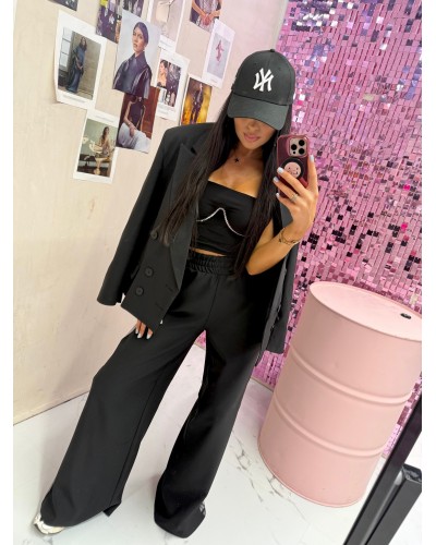 Spodnie materiałowe z siateczkowym lampasem La Milla czarne