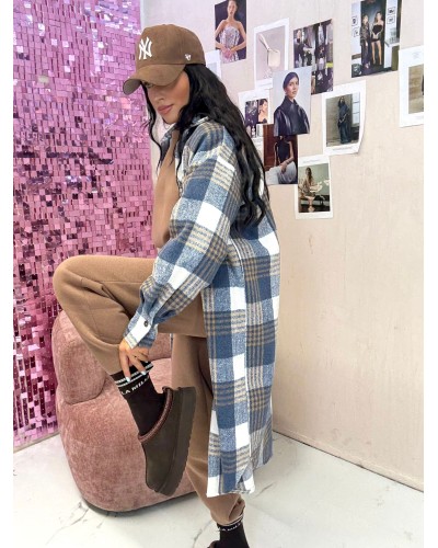 Długa flanelowa koszula w kartę La Milla niebieska