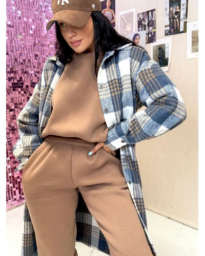 Długa flanelowa koszula w kartę La Milla niebieska