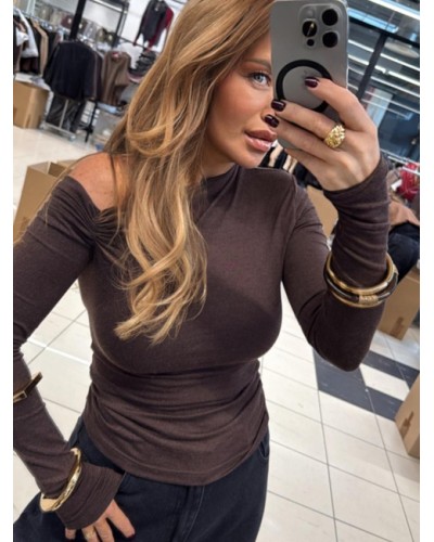 Bluzka na jedno ramie EMO czekoladowa