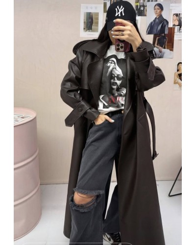 Płaszcz skórzany La Milla czekoladowy