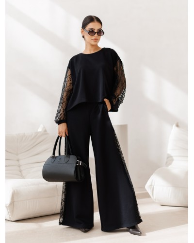 Bluza z koronkowym rękawem By o la la...! czarna