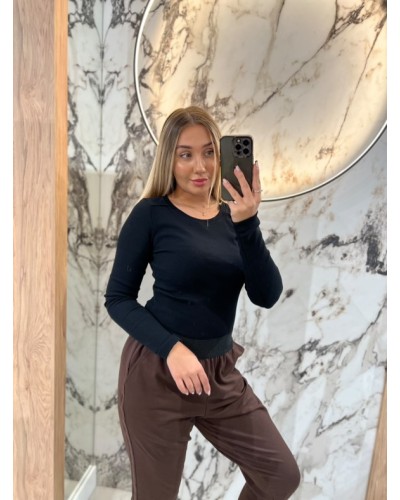 Basic prążkowany z długim rękawem By o la la...! czarny