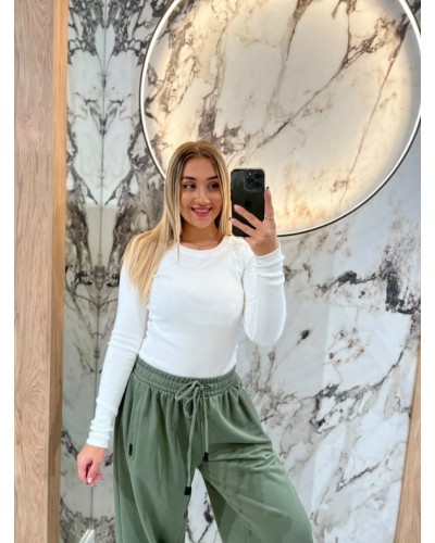 Basic prążkowany z długim rękawem By o la la...! śmietankowy