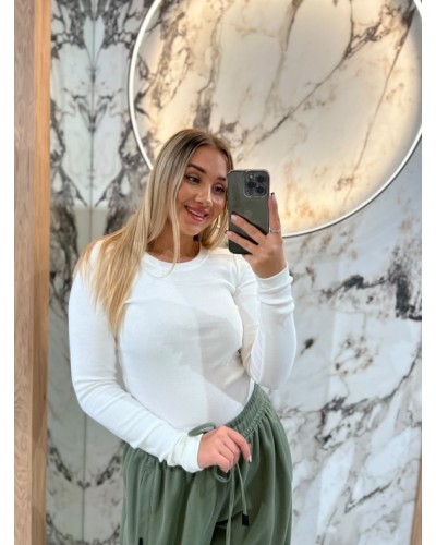 Basic prążkowany z długim rękawem By o la la...! śmietankowy