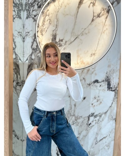 Basic prążkowany z długim rękawem By o la la...! biały