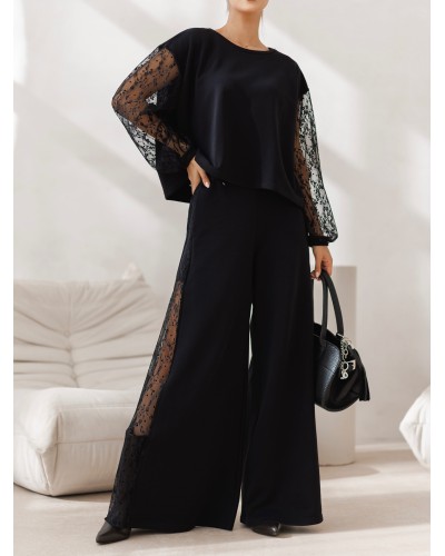 Spodnie z koronkowym lampasem By o la la...! czarne