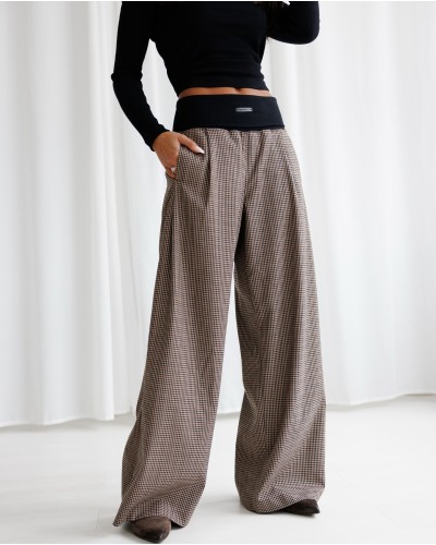 Spodnie materiałowe w pepitkę By o la la...! czarne