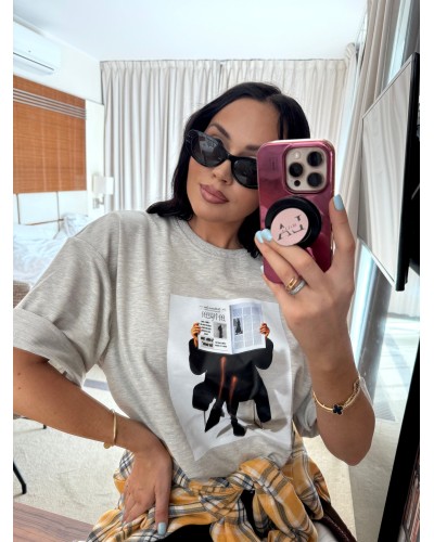 T-shirt dama z gazetą La Milla szary