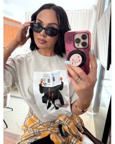 T-shirt dama z gazetą La Milla szary