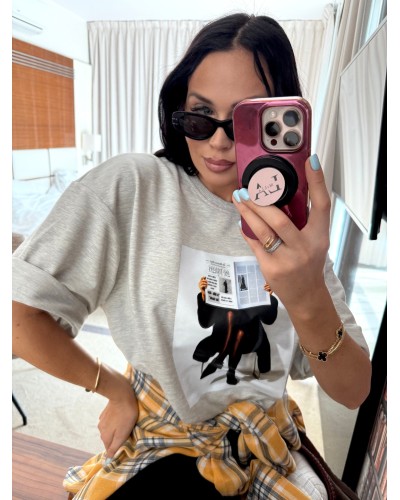 T-shirt dama z gazetą La Milla szary