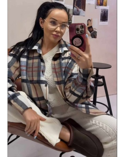 Koszula flanelowa w kratę La Milla beżowo-szara