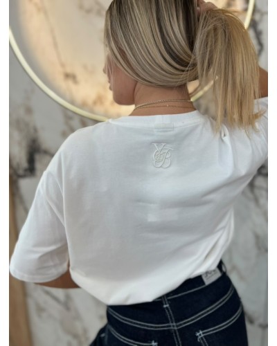 T-shirt z haftem By o la la...! śmietankowy