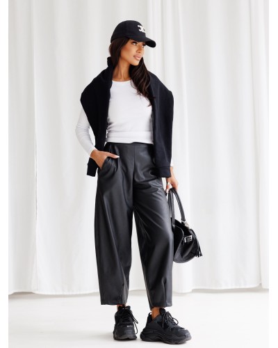 Spodnie banany z ekoskóry By o la la...! czarne