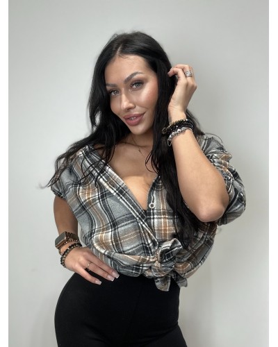 Koszula flanelowa w kratę La Milla szara z camelem