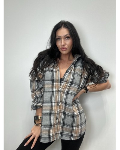 Koszula flanelowa w kratę La Milla szara z camelem