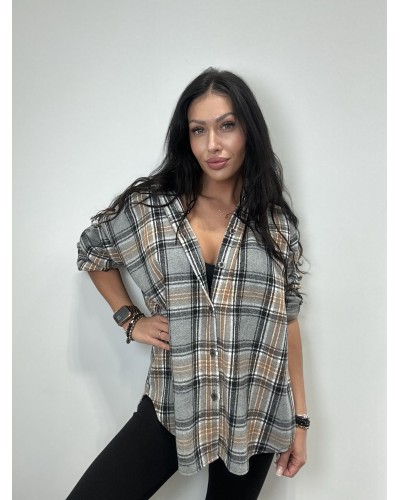 Koszula flanelowa w kratę La Milla szara z camelem