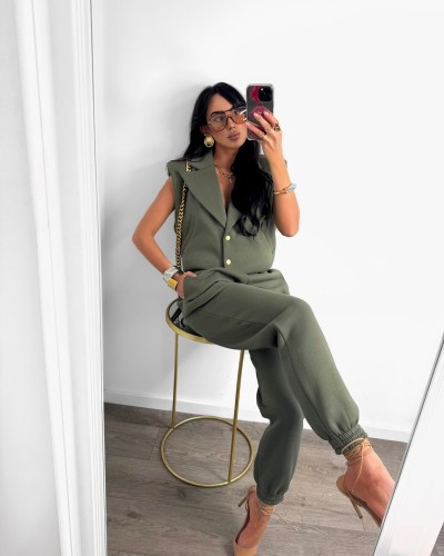 Komplet dresowy z kamizelką La Milla khaki