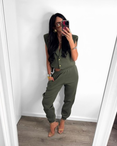 Komplet dresowy z kamizelką La Milla khaki