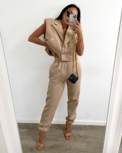 Komplet dresowy z kamizelką La Milla beżowy