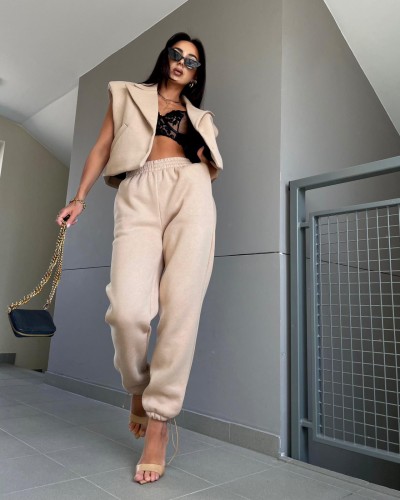 Komplet dresowy z kamizelką La Milla beżowy