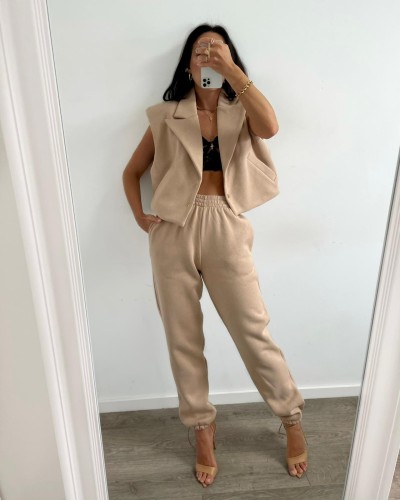 Komplet dresowy z kamizelką La Milla beżowy