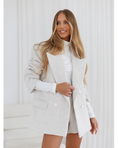 Marynarka dwurzędowa jodełka By o la la...! śmietankowa