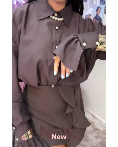 Koszula z perłowymi guzikami La Milla czekoladowa