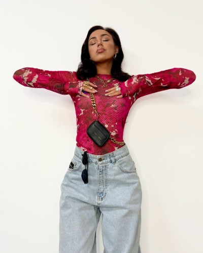 Bluzka siateczka w kwiaty La Milla fuksja