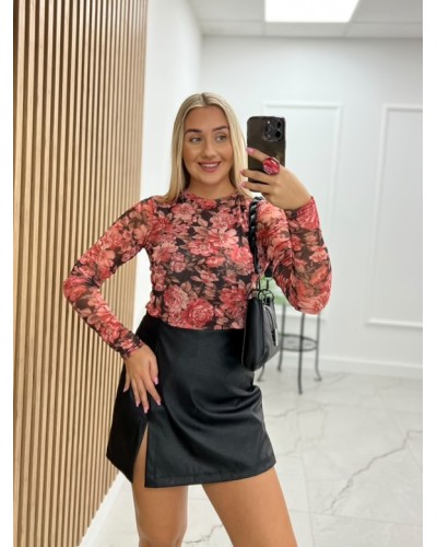 Bluzka siateczka w kwiaty La Milla różowy z brązem