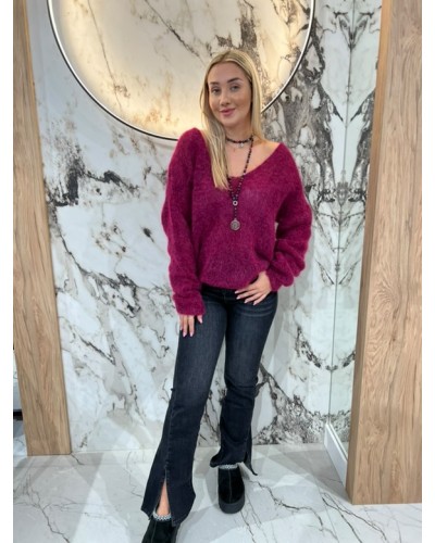 Sweter w szpic By o la la...! śliwkowy