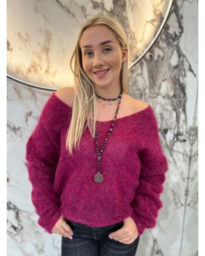 Sweter w szpic By o la la...! śliwkowy