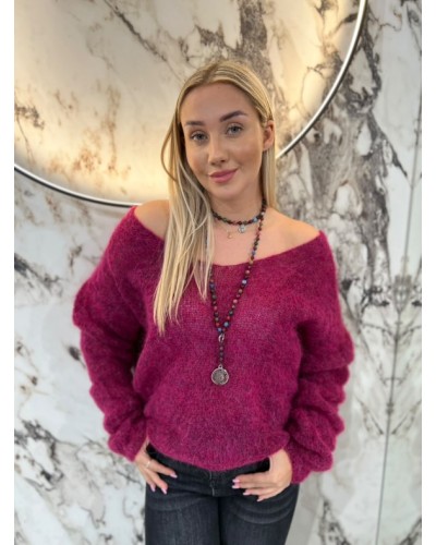 Sweter w szpic By o la la...! śliwkowy