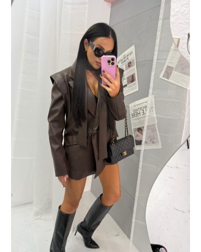 Marynarka wigilia z ekoskóry La Milla czekoladowa