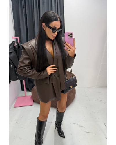 Marynarka wigilia z ekoskóry La Milla czekoladowa