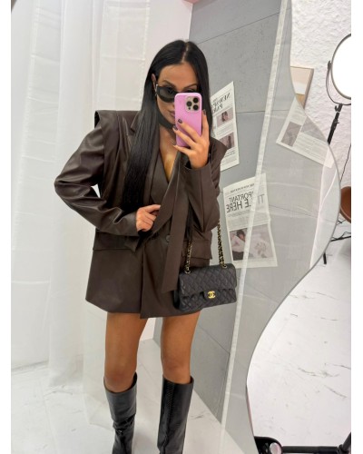 Marynarka wigilia z ekoskóry La Milla czekoladowa