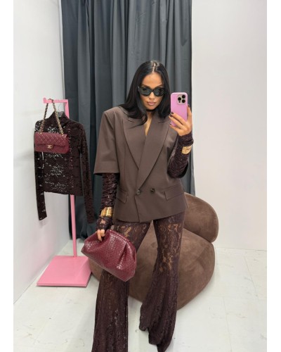 Marynarka z koronkowym rękawem La Milla czekoladowa