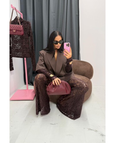 Marynarka z koronkowym rękawem La Milla czekoladowa