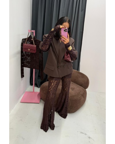 Spodnie koronkowe Nela czekoladowe