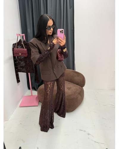 Spodnie koronkowe Nela czekoladowe