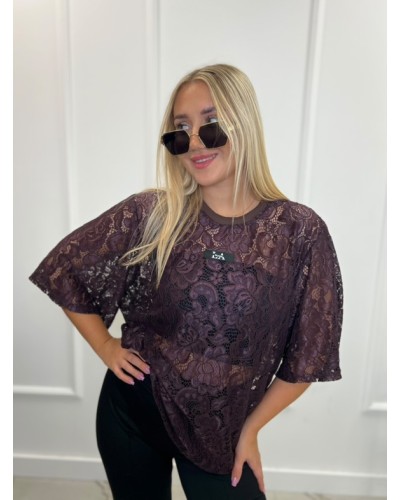 T-shirt koronkowy La Milla czekoladowy