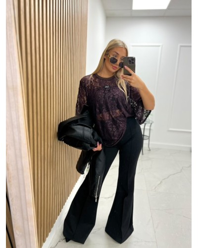 T-shirt koronkowy La Milla czekoladowy