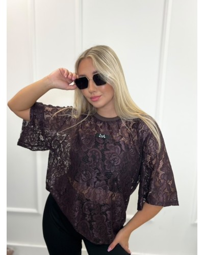 T-shirt koronkowy La Milla czekoladowy