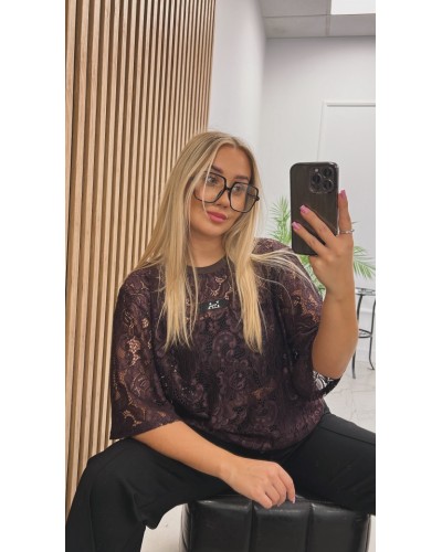 T-shirt koronkowy La Milla czekoladowy