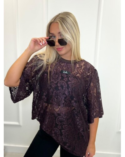 T-shirt koronkowy La Milla czekoladowy