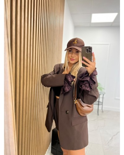 Marynarka z koronkowym mankietem La Milla czekoladowa