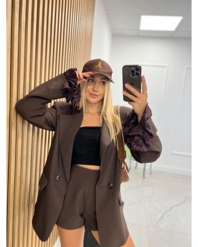 Marynarka z koronkowym mankietem La Milla czekoladowa